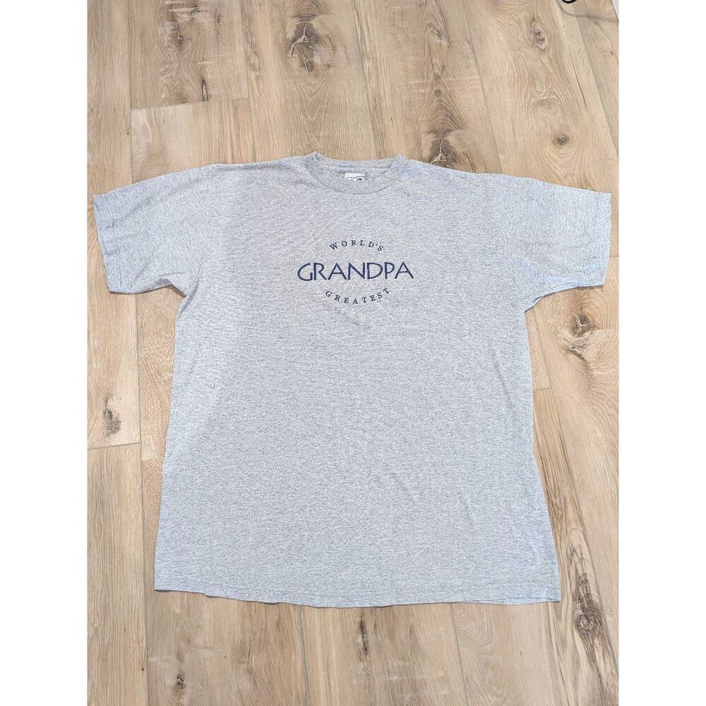 World's Greatest Grandpa Embroidered Crew Neck T-Shirt Heather Gray Large
